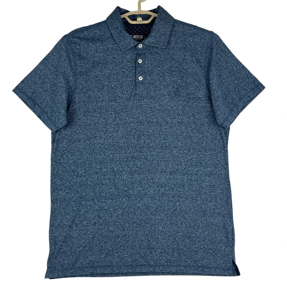 Rugby University Polo Shirt Mens L Blue Heathered Cotton Blend Short Sleeve